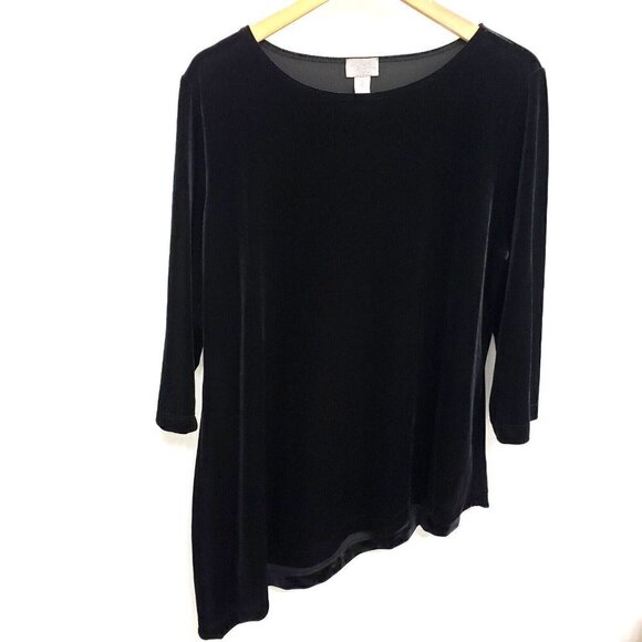 Chico's Travelers Black Velour Asymetrical Hem Top Sz 3 - Picture 2 of 5